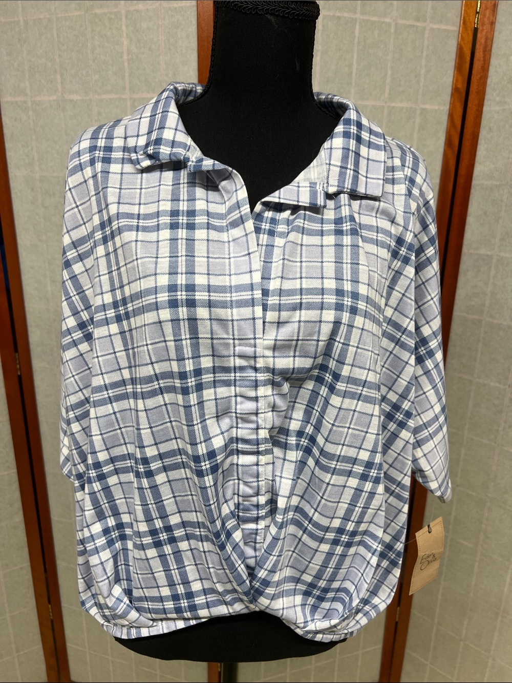 Eden & Olivia Blue and White Plaid Button-Down Shirt